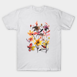 Pocket - Ink Flowers Yellow T-Shirt